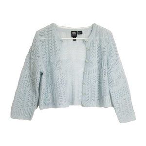 Worth Women's Size Medium Mohair Blend Baby Blue Cropped Cardigan Sweater